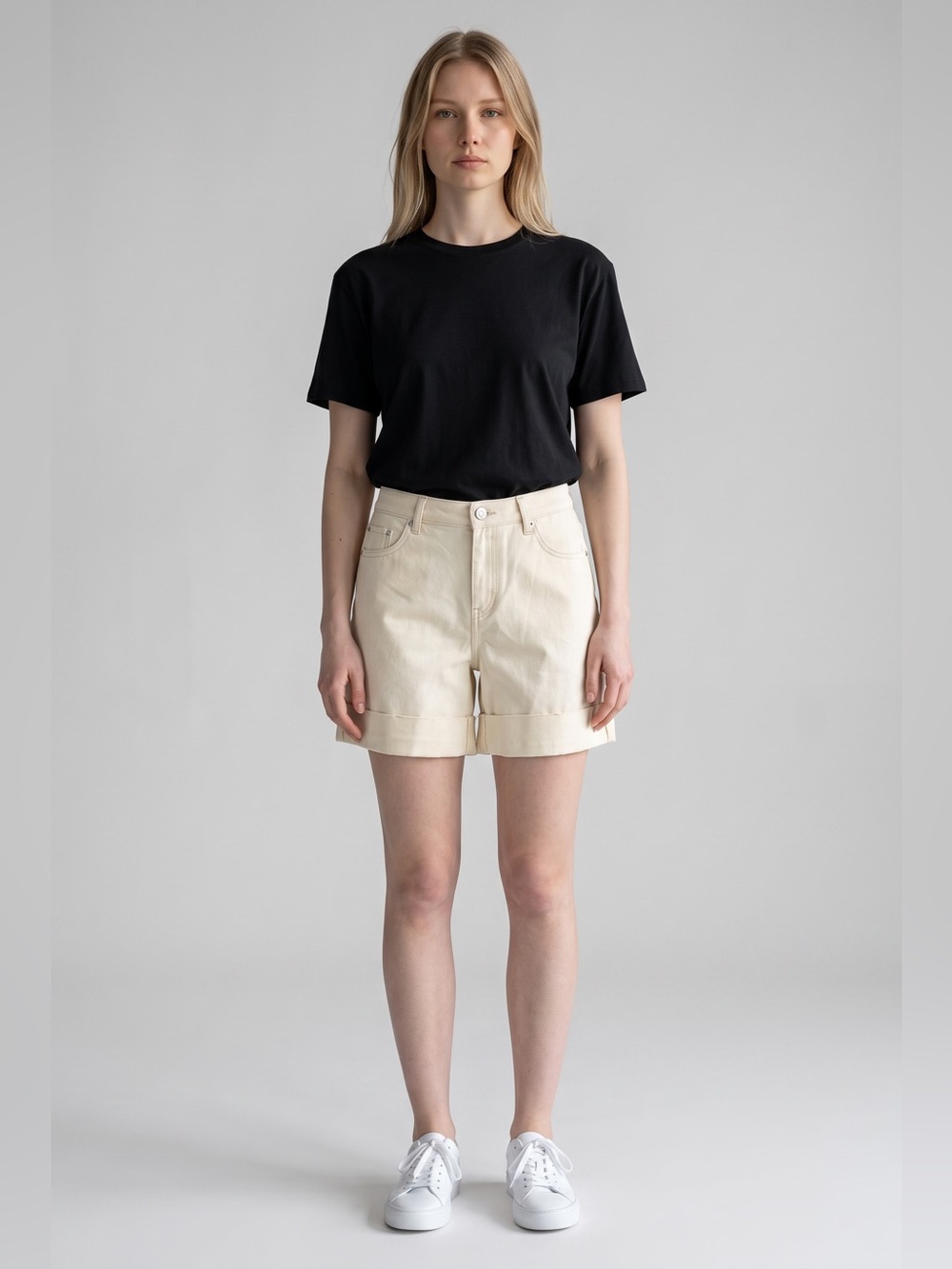 Future Collective - NEW - High-Rise Cream Denim Jean Shorts with Cuffed Hem
